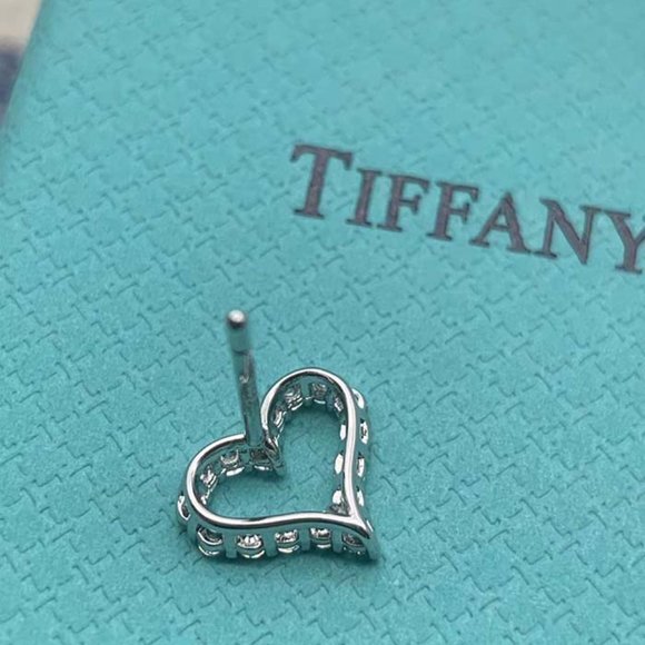 Tiffany 925 sterling silver heart-shaped platinum diamond earrings - Picture 5 of 8